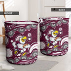 Manly Warringah Sea Eagles Laundry Basket Aboriginal Dot Pattern - Rugby Mascot Heritage Pride