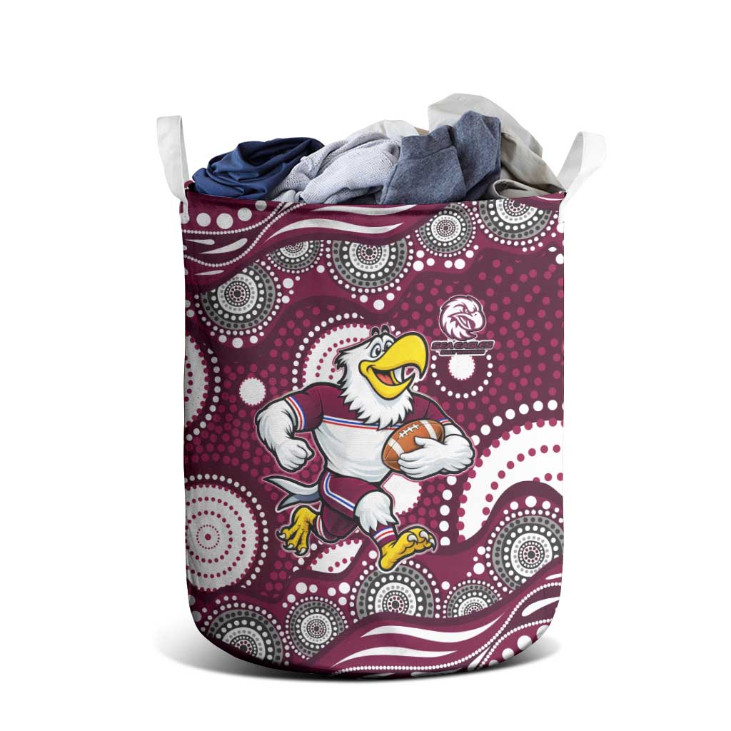 Manly Warringah Sea Eagles Laundry Basket Aboriginal Dot Pattern - Rugby Mascot Heritage Pride