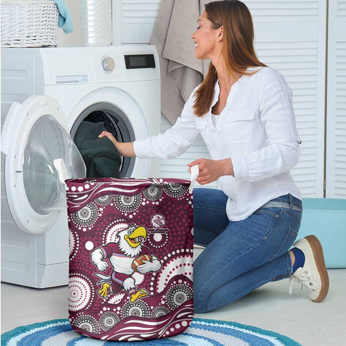 Manly Warringah Sea Eagles Laundry Basket Aboriginal Dot Pattern - Rugby Mascot Heritage Pride