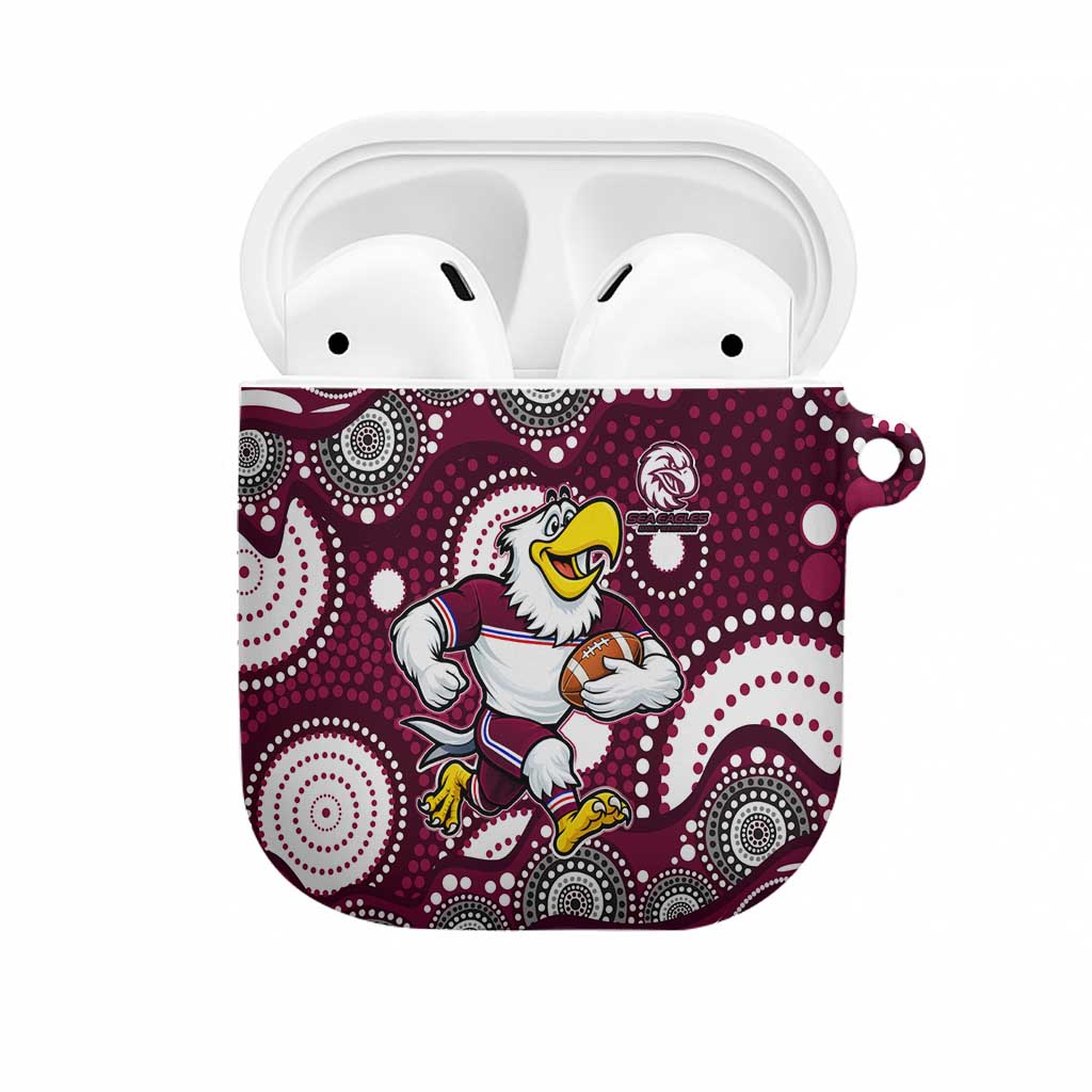 Manly Warringah Sea Eagles AirPods Case Aboriginal Dot Pattern - Rugby Mascot Heritage Pride