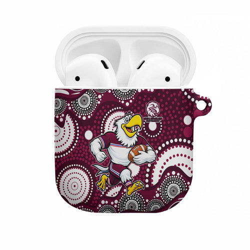 Manly Warringah Sea Eagles AirPods Case Aboriginal Dot Pattern - Rugby Mascot Heritage Pride