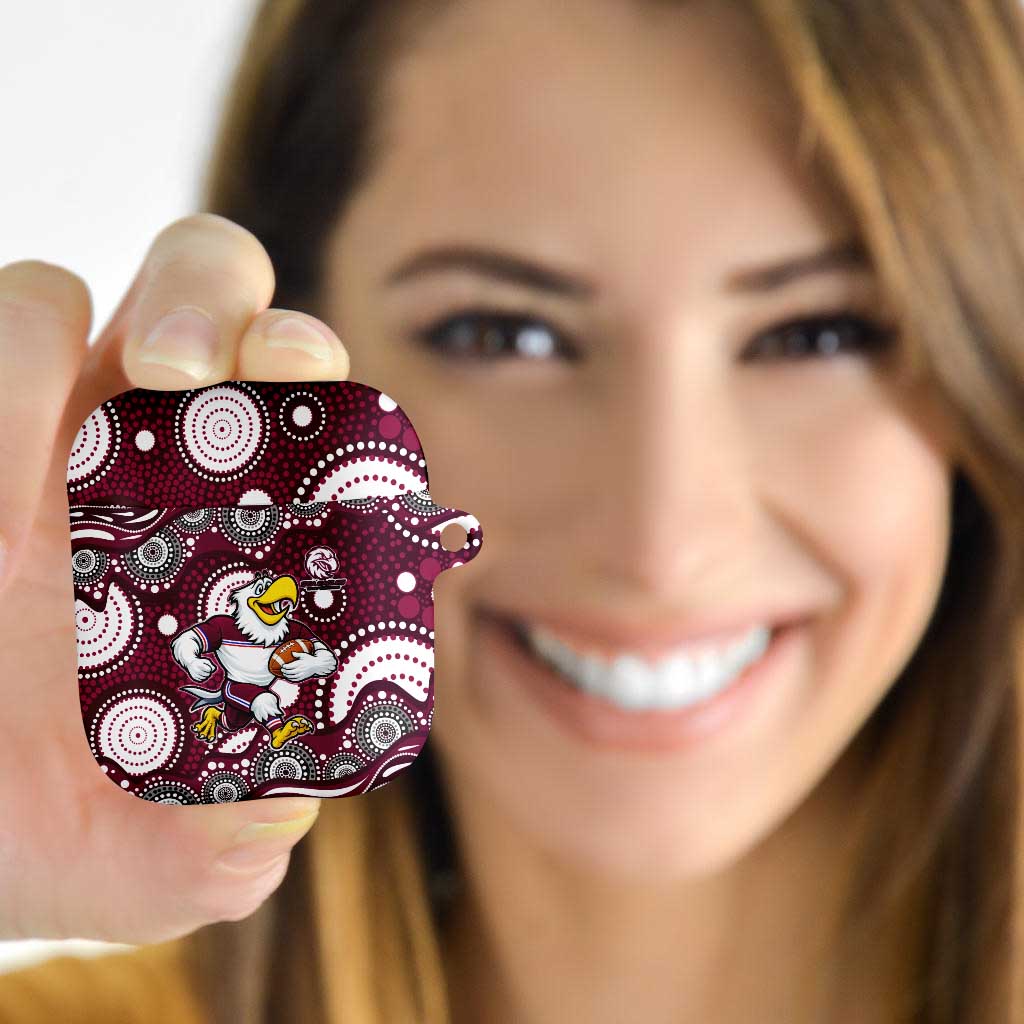 Manly Warringah Sea Eagles AirPods Case Aboriginal Dot Pattern - Rugby Mascot Heritage Pride