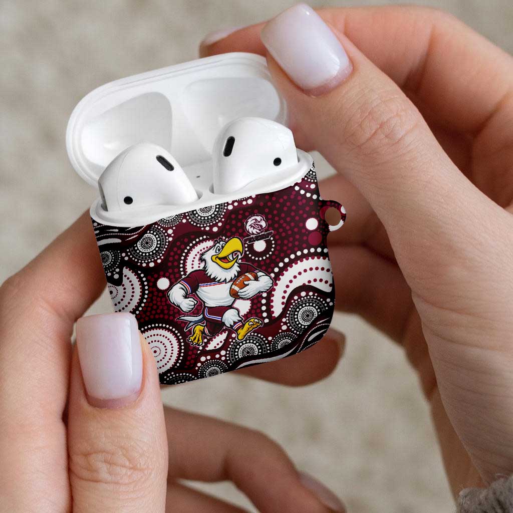 Manly Warringah Sea Eagles AirPods Case Aboriginal Dot Pattern - Rugby Mascot Heritage Pride