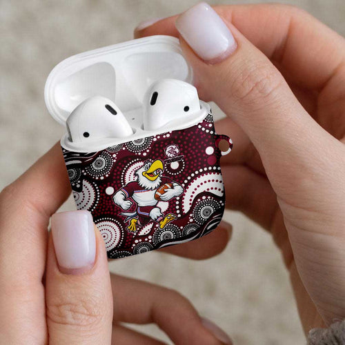 Manly Warringah Sea Eagles AirPods Case Aboriginal Dot Pattern - Rugby Mascot Heritage Pride