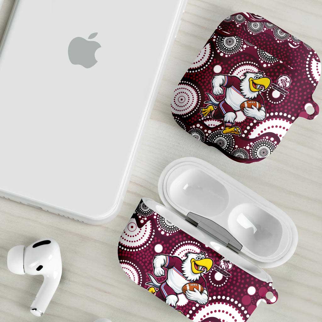 Manly Warringah Sea Eagles AirPods Case Aboriginal Dot Pattern - Rugby Mascot Heritage Pride