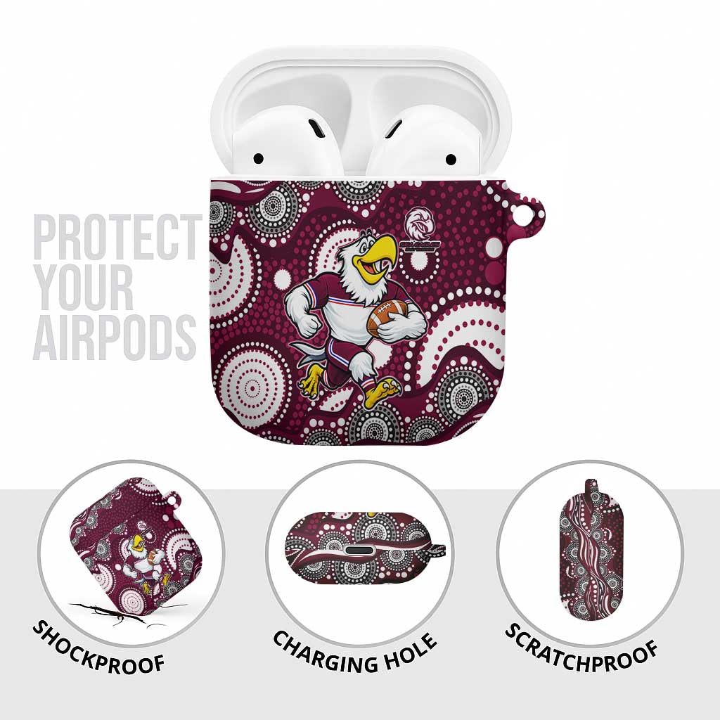 Manly Warringah Sea Eagles AirPods Case Aboriginal Dot Pattern - Rugby Mascot Heritage Pride