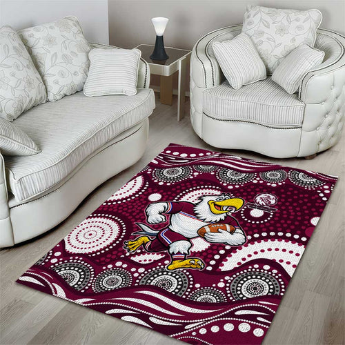 Manly Warringah Sea Eagles Area Rug Aboriginal Dot Pattern - Rugby Mascot Heritage Pride