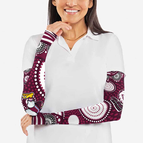 Manly Warringah Sea Eagles Arm Sleeves Aboriginal Dot Pattern - Rugby Mascot Heritage Pride