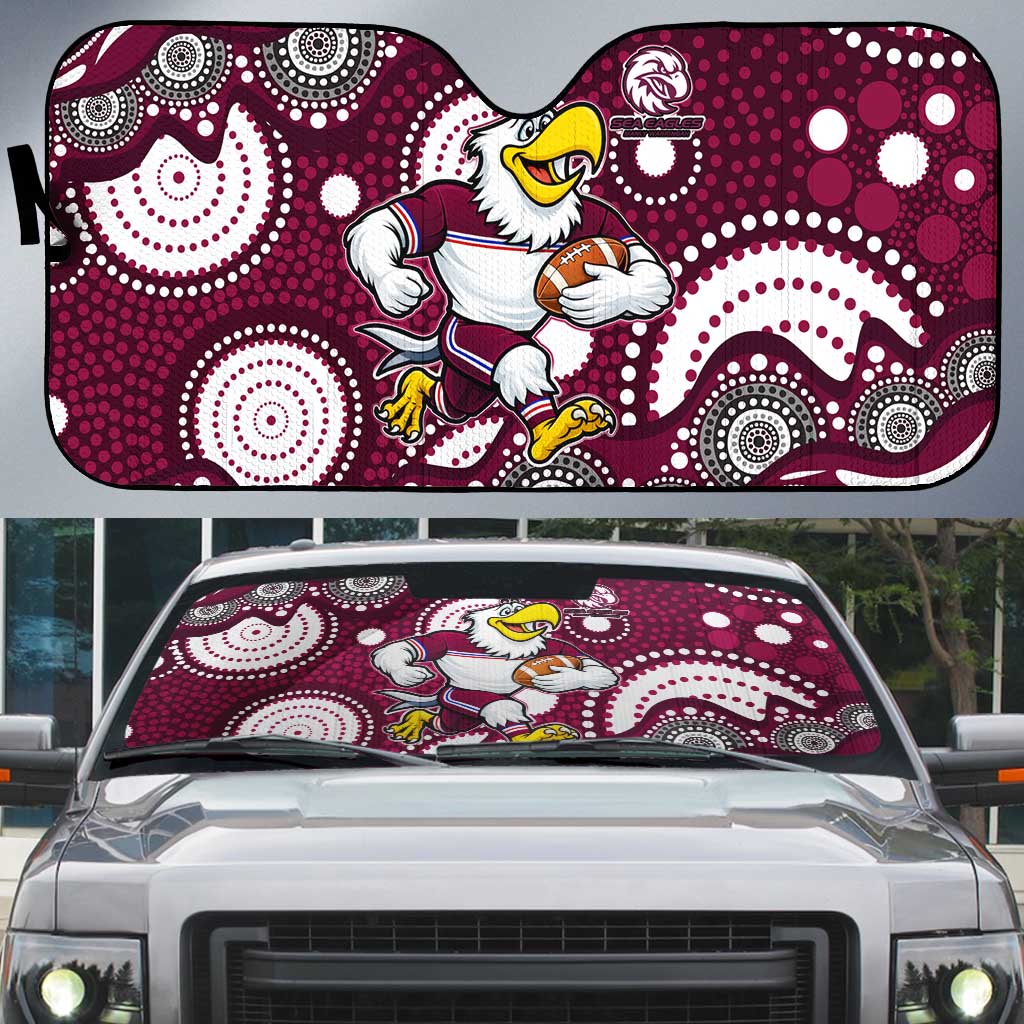 Manly Warringah Sea Eagles Auto Sun Shade Aboriginal Dot Pattern - Rugby Mascot Heritage Pride