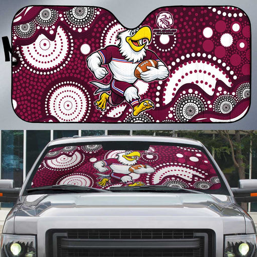 Manly Warringah Sea Eagles Auto Sun Shade Aboriginal Dot Pattern - Rugby Mascot Heritage Pride