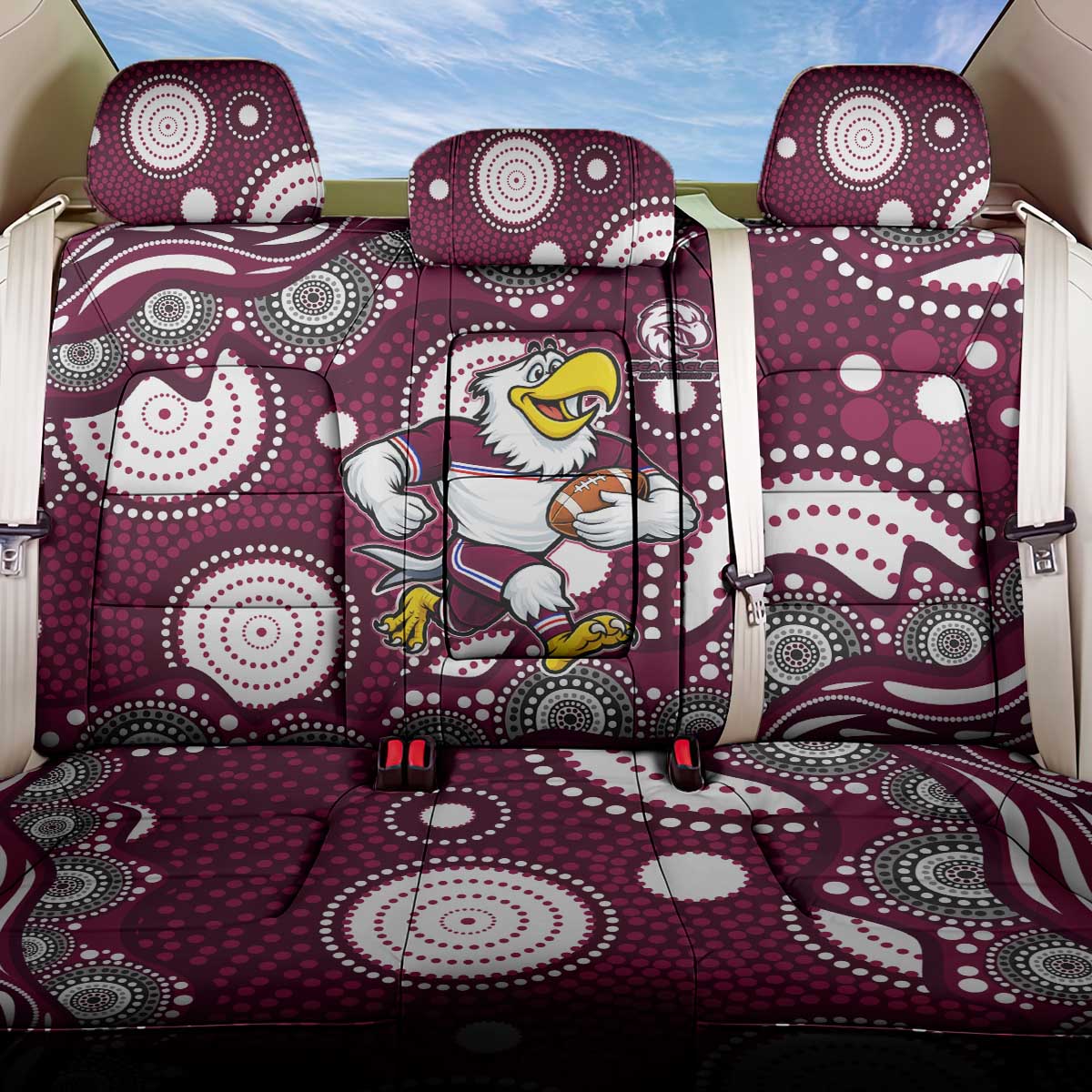 Manly Warringah Sea Eagles Back Car Seat Cover Aboriginal Dot Pattern - Rugby Mascot Heritage Pride
