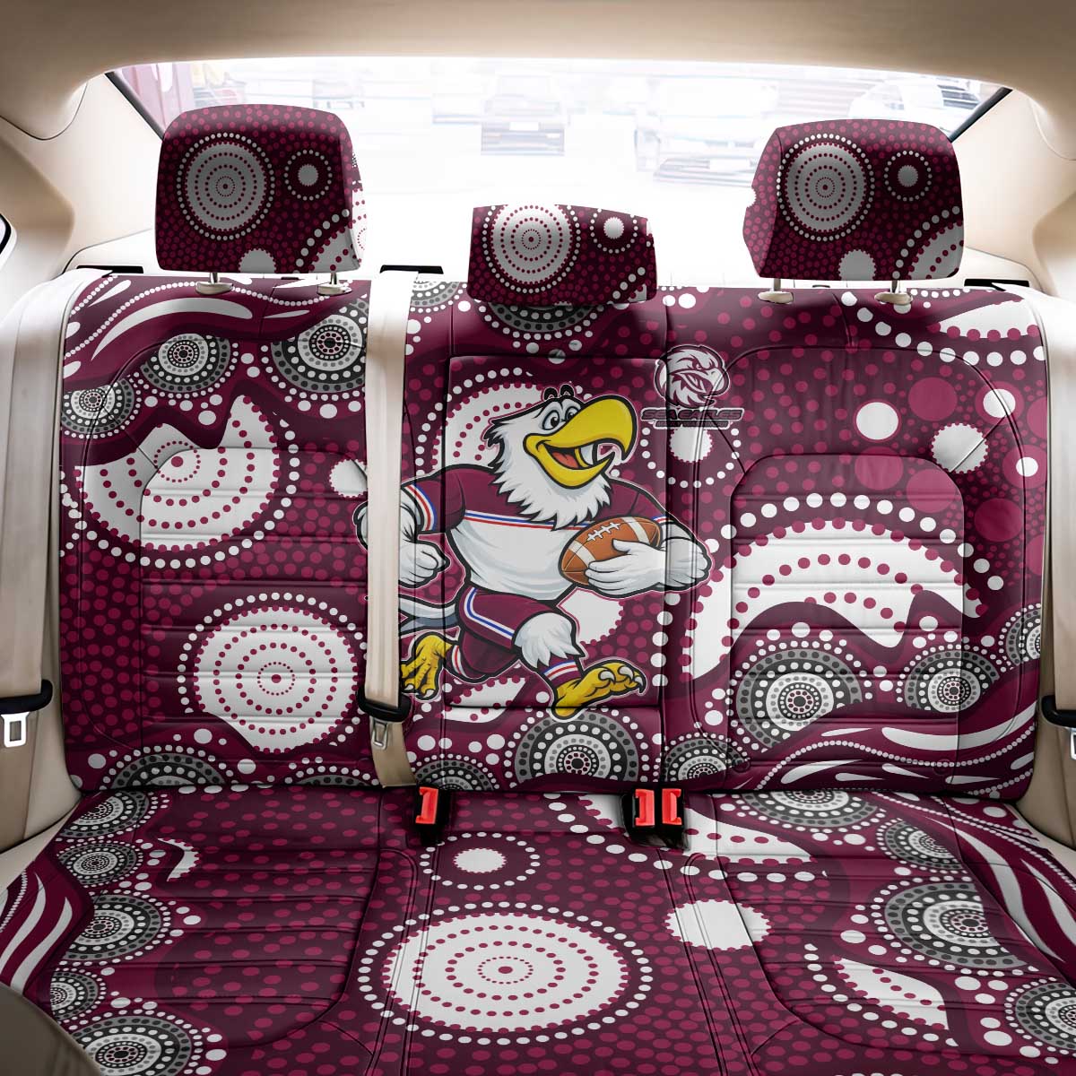 Manly Warringah Sea Eagles Back Car Seat Cover Aboriginal Dot Pattern - Rugby Mascot Heritage Pride