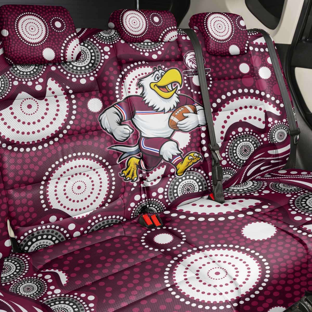 Manly Warringah Sea Eagles Back Car Seat Cover Aboriginal Dot Pattern - Rugby Mascot Heritage Pride
