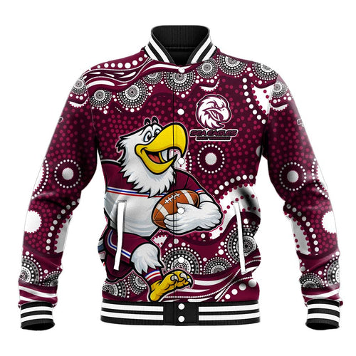 Manly Warringah Sea Eagles Baseball Jacket Aboriginal Dot Pattern - Rugby Mascot Heritage Pride