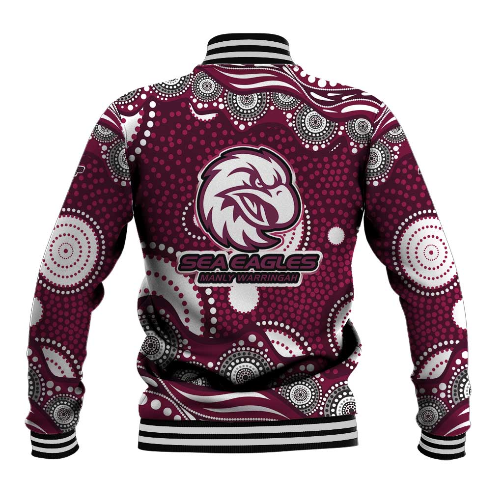 Manly Warringah Sea Eagles Baseball Jacket Aboriginal Dot Pattern - Rugby Mascot Heritage Pride