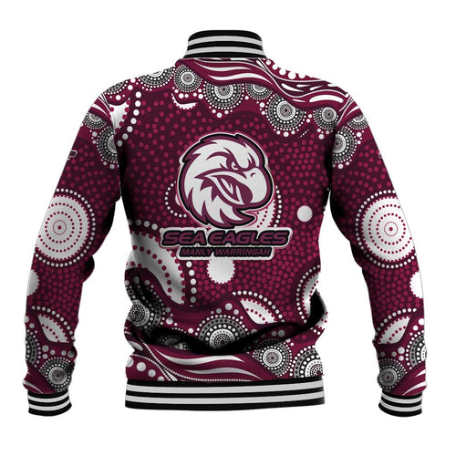 Manly Warringah Sea Eagles Baseball Jacket Aboriginal Dot Pattern - Rugby Mascot Heritage Pride