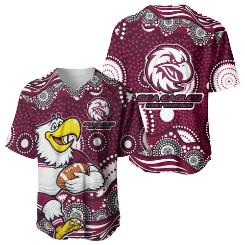 Manly Warringah Sea Eagles Baseball Jersey Aboriginal Dot Pattern - Rugby Mascot Heritage Pride