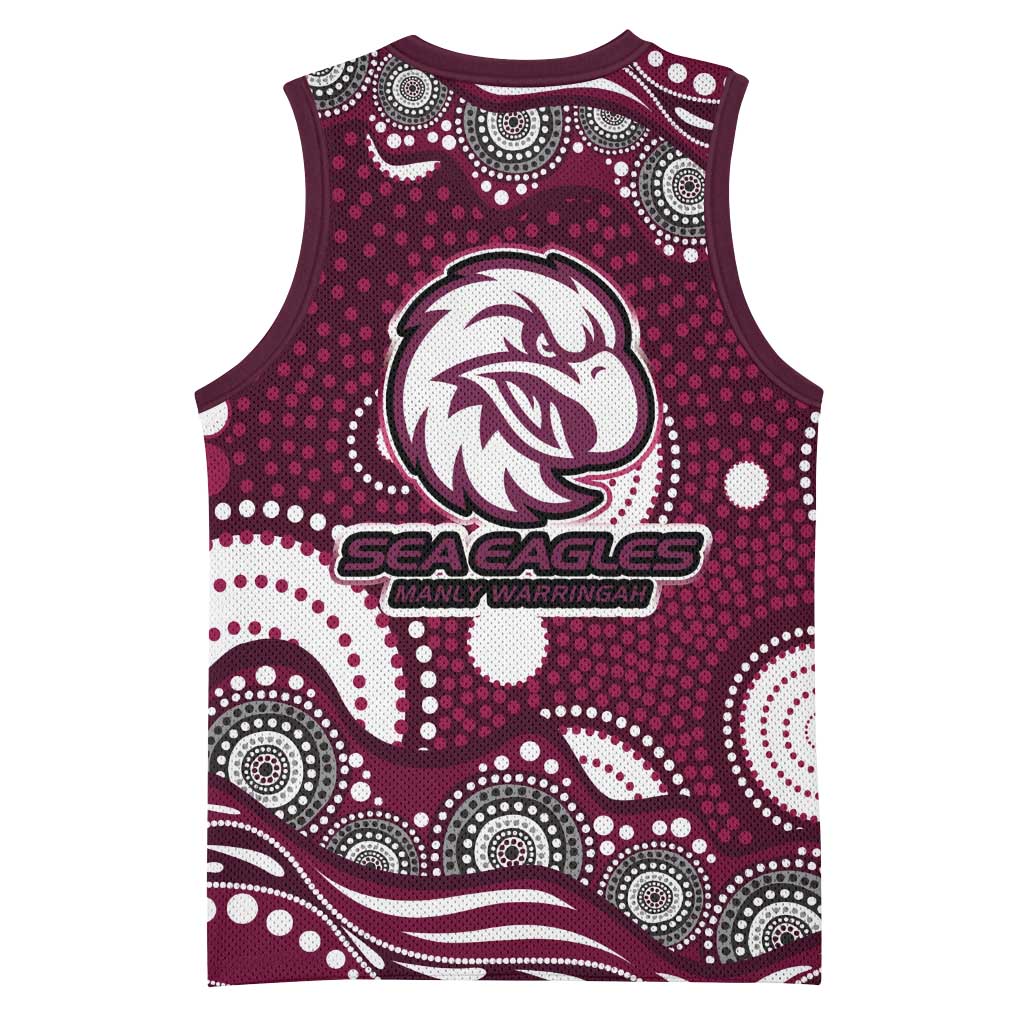 Manly Warringah Sea Eagles Basketball Jersey Aboriginal Dot Pattern - Rugby Mascot Heritage Pride