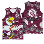 Manly Warringah Sea Eagles Basketball Jersey Aboriginal Dot Pattern - Rugby Mascot Heritage Pride