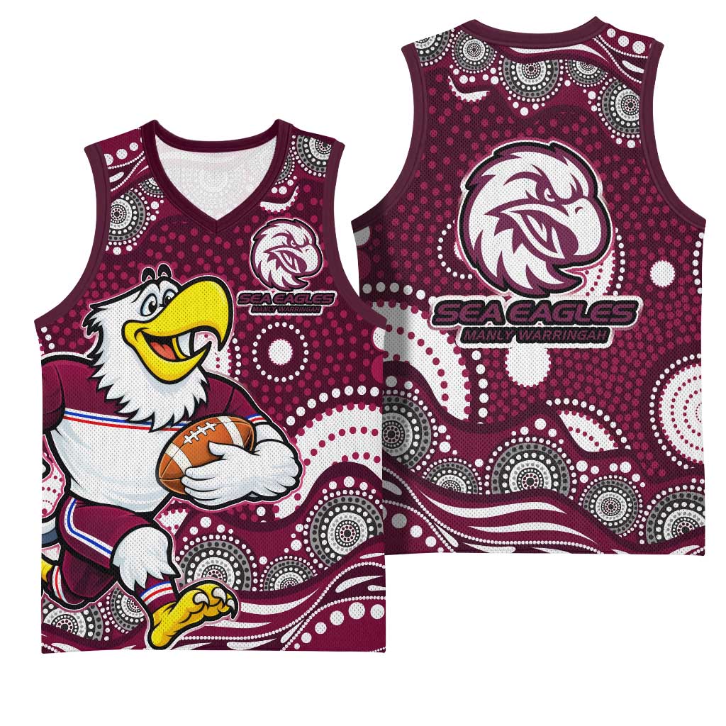 Manly Warringah Sea Eagles Basketball Jersey Aboriginal Dot Pattern - Rugby Mascot Heritage Pride