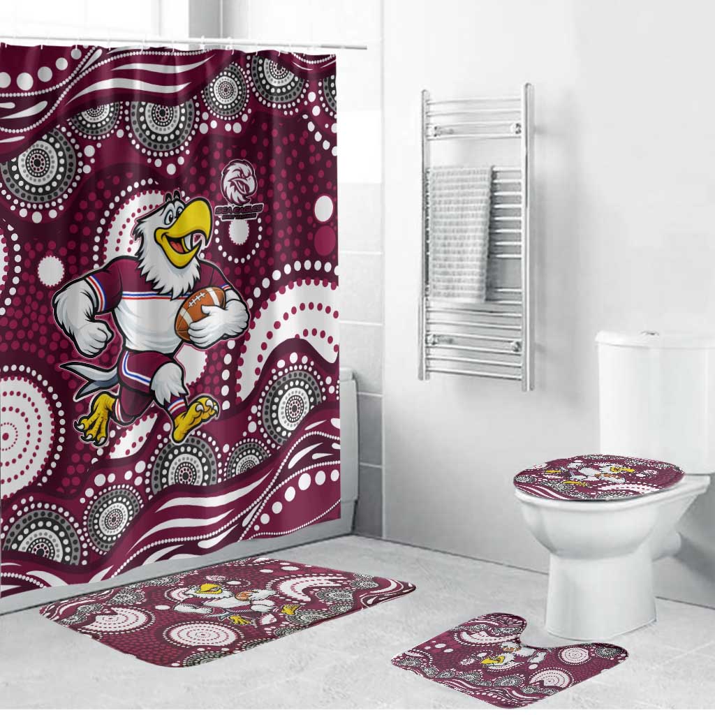 Manly Warringah Sea Eagles Bathroom Set Aboriginal Dot Pattern - Rugby Mascot Heritage Pride