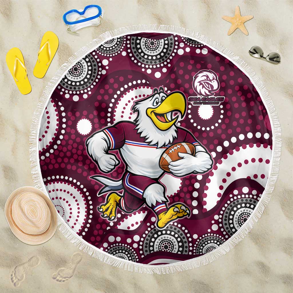 Manly Warringah Sea Eagles Beach Blanket Aboriginal Dot Pattern - Rugby Mascot Heritage Pride