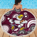 Manly Warringah Sea Eagles Beach Blanket Aboriginal Dot Pattern - Rugby Mascot Heritage Pride