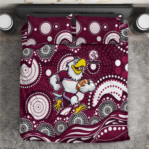 Manly Warringah Sea Eagles Bedding Set Aboriginal Dot Pattern - Rugby Mascot Heritage Pride