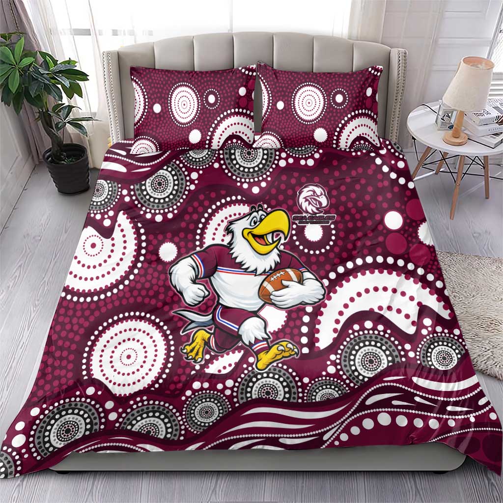 Manly Warringah Sea Eagles Bedding Set Aboriginal Dot Pattern - Rugby Mascot Heritage Pride