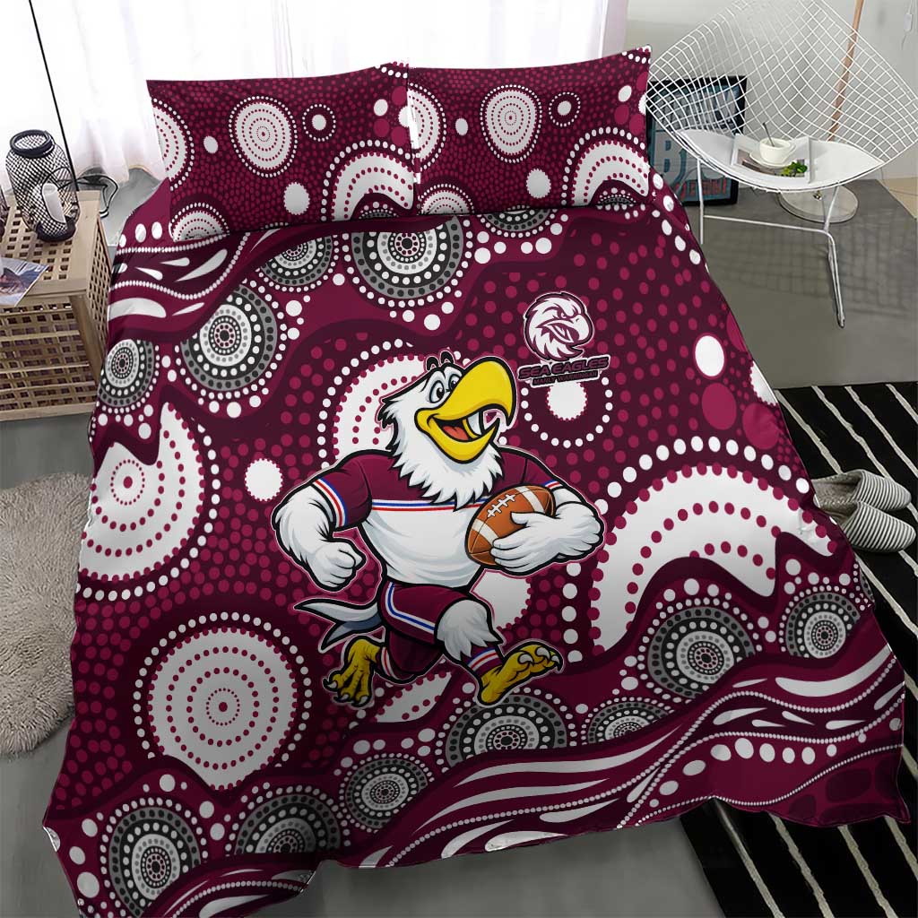 Manly Warringah Sea Eagles Bedding Set Aboriginal Dot Pattern - Rugby Mascot Heritage Pride