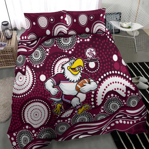 Manly Warringah Sea Eagles Bedding Set Aboriginal Dot Pattern - Rugby Mascot Heritage Pride