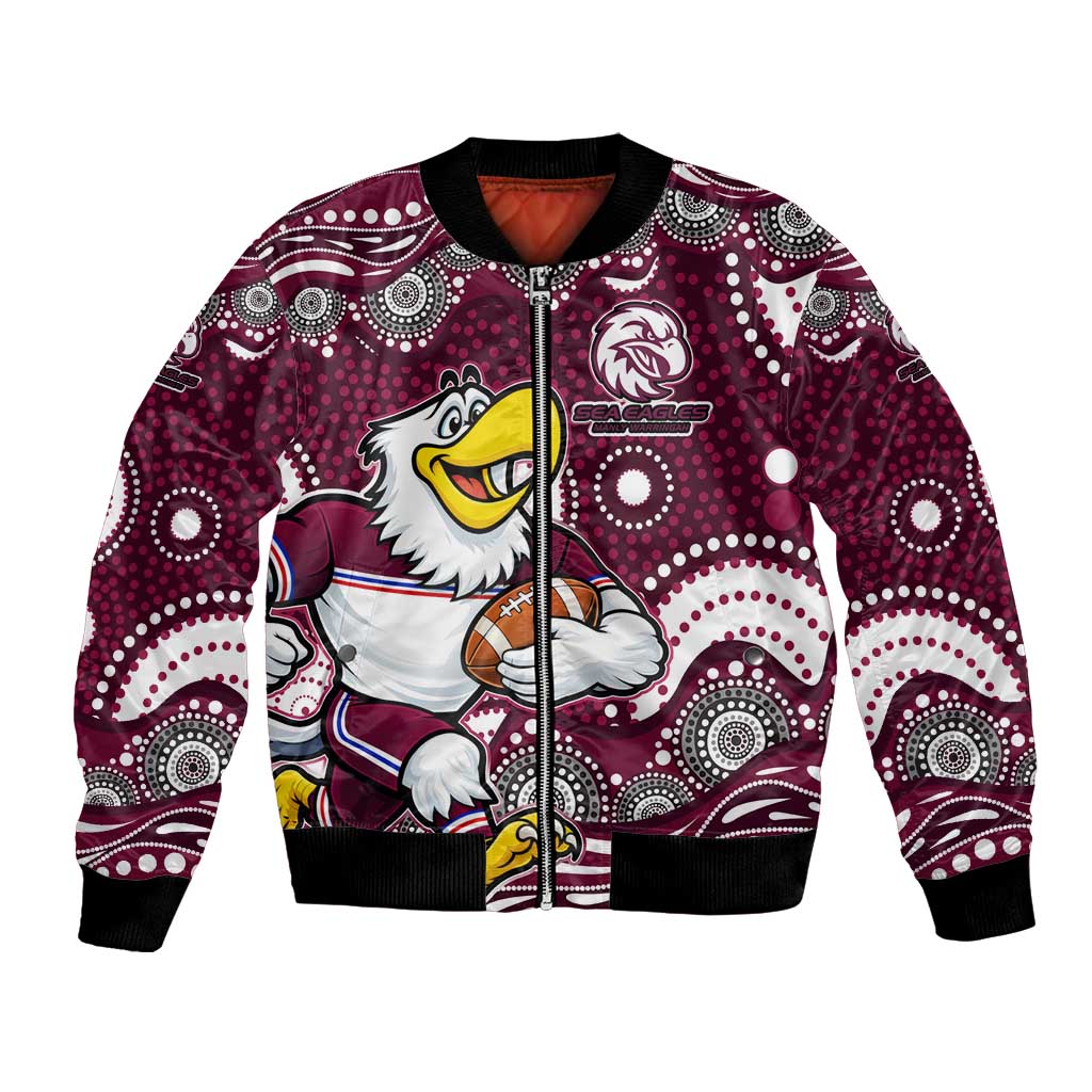 Manly Warringah Sea Eagles Bomber Jacket Aboriginal Dot Pattern - Rugby Mascot Heritage Pride