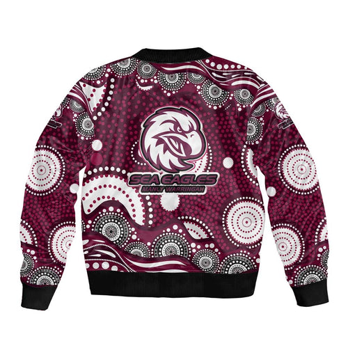 Manly Warringah Sea Eagles Bomber Jacket Aboriginal Dot Pattern - Rugby Mascot Heritage Pride
