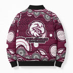 Manly Warringah Sea Eagles Bomber Puffer Jacket Aboriginal Dot Pattern - Rugby Mascot Heritage Pride