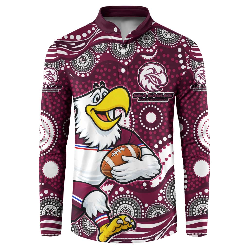 Manly Warringah Sea Eagles Button Sweatshirt Aboriginal Dot Pattern - Rugby Mascot Heritage Pride