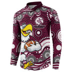 Manly Warringah Sea Eagles Button Sweatshirt Aboriginal Dot Pattern - Rugby Mascot Heritage Pride