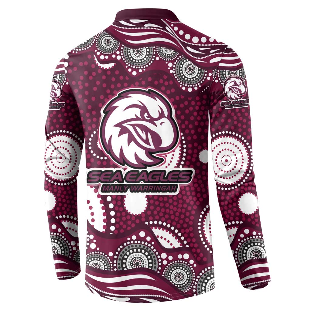 Manly Warringah Sea Eagles Button Sweatshirt Aboriginal Dot Pattern - Rugby Mascot Heritage Pride