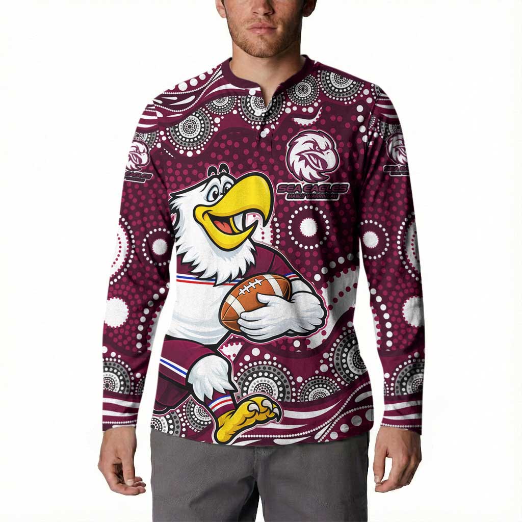 Manly Warringah Sea Eagles Button Sweatshirt Aboriginal Dot Pattern - Rugby Mascot Heritage Pride