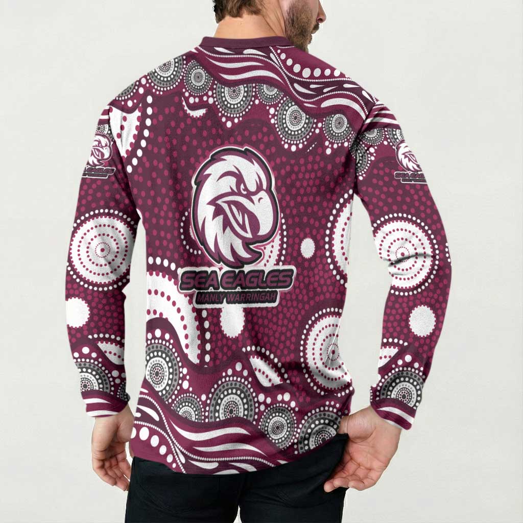 Manly Warringah Sea Eagles Button Sweatshirt Aboriginal Dot Pattern - Rugby Mascot Heritage Pride