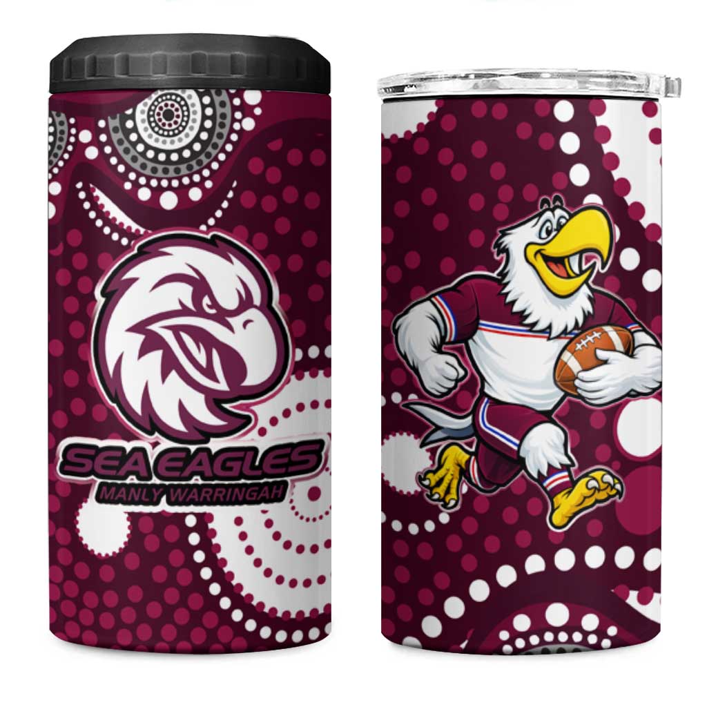 Manly Warringah Sea Eagles 4 in 1 Can Cooler Tumbler Aboriginal Dot Pattern - Rugby Mascot Heritage Pride