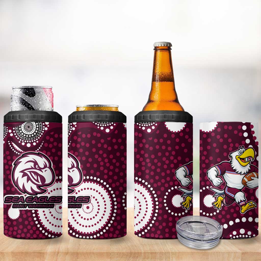 Manly Warringah Sea Eagles 4 in 1 Can Cooler Tumbler Aboriginal Dot Pattern - Rugby Mascot Heritage Pride