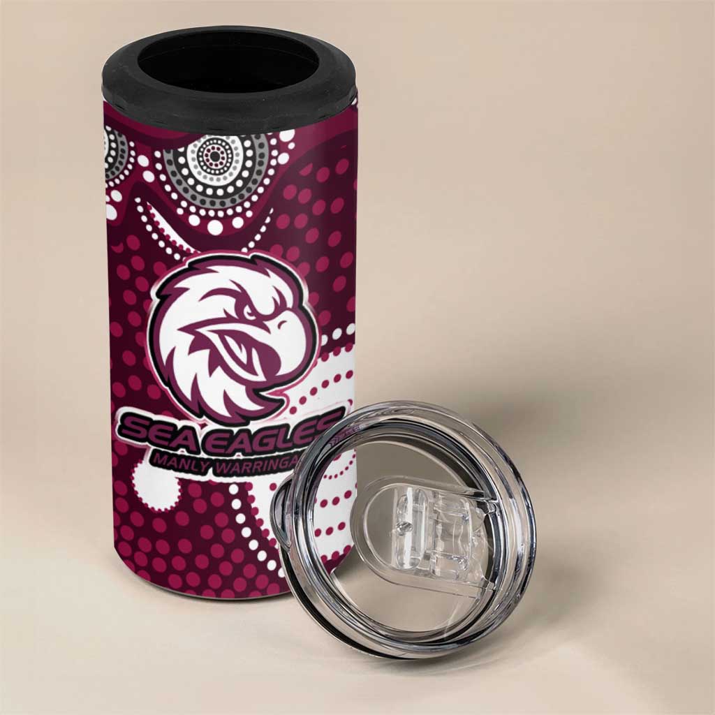 Manly Warringah Sea Eagles 4 in 1 Can Cooler Tumbler Aboriginal Dot Pattern - Rugby Mascot Heritage Pride