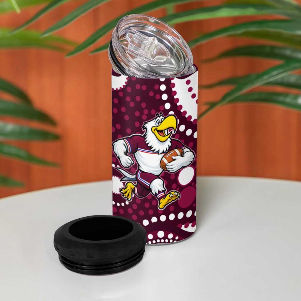 Manly Warringah Sea Eagles 4 in 1 Can Cooler Tumbler Aboriginal Dot Pattern - Rugby Mascot Heritage Pride