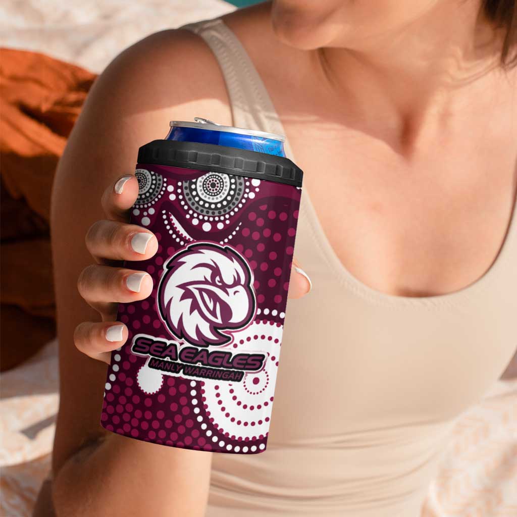 Manly Warringah Sea Eagles 4 in 1 Can Cooler Tumbler Aboriginal Dot Pattern - Rugby Mascot Heritage Pride
