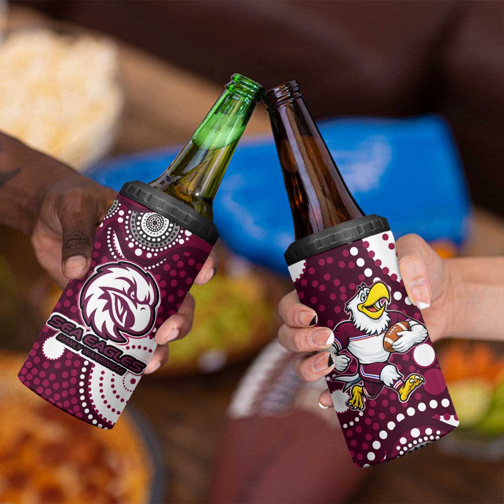 Manly Warringah Sea Eagles 4 in 1 Can Cooler Tumbler Aboriginal Dot Pattern - Rugby Mascot Heritage Pride