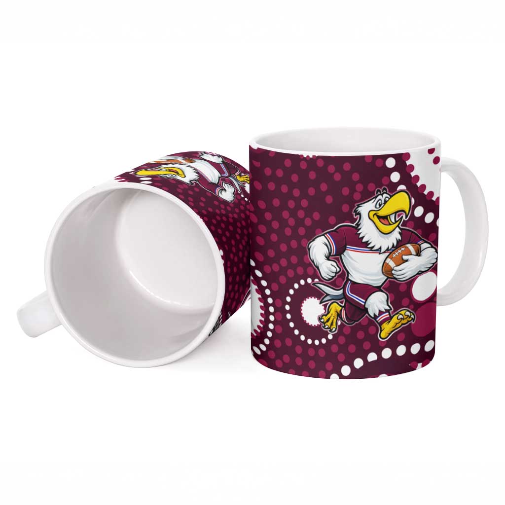 Manly Warringah Sea Eagles Ceramic Mug Aboriginal Dot Pattern - Rugby Mascot Heritage Pride