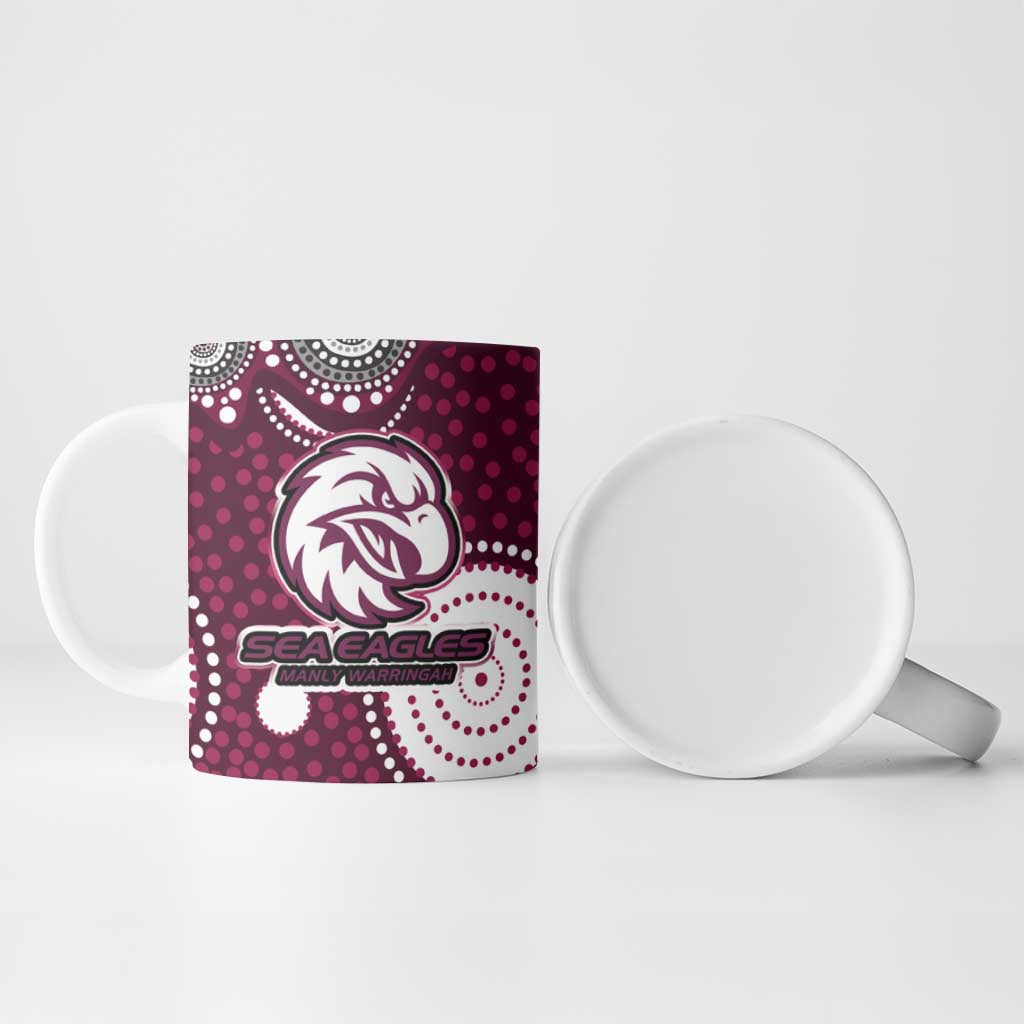 Manly Warringah Sea Eagles Ceramic Mug Aboriginal Dot Pattern - Rugby Mascot Heritage Pride