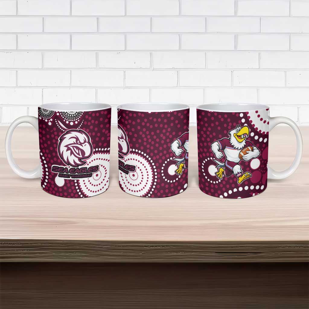 Manly Warringah Sea Eagles Ceramic Mug Aboriginal Dot Pattern - Rugby Mascot Heritage Pride
