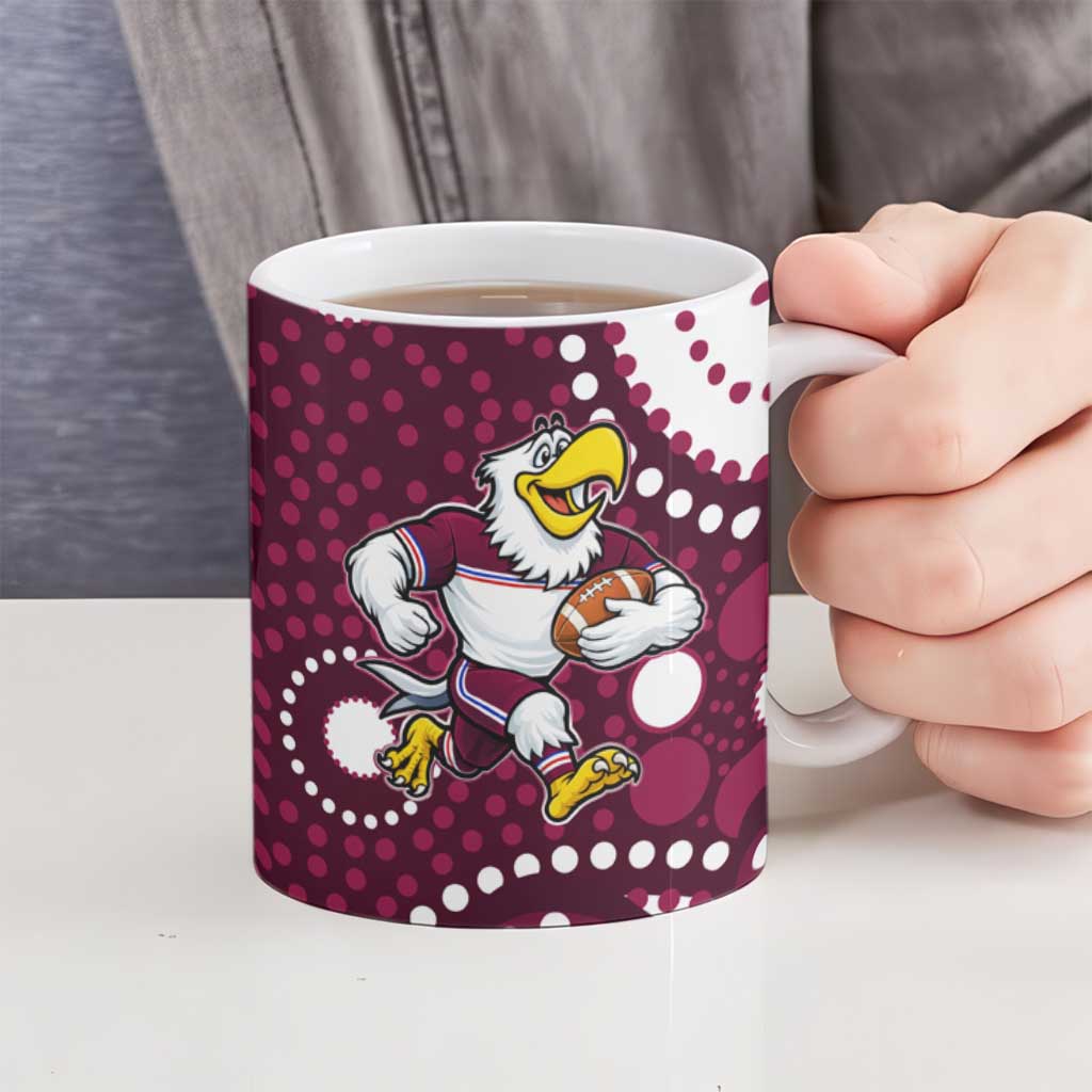 Manly Warringah Sea Eagles Ceramic Mug Aboriginal Dot Pattern - Rugby Mascot Heritage Pride