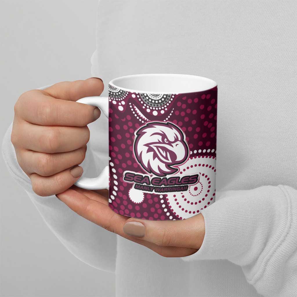 Manly Warringah Sea Eagles Ceramic Mug Aboriginal Dot Pattern - Rugby Mascot Heritage Pride